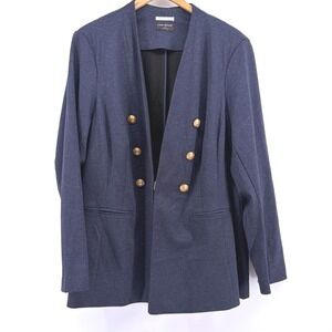 Lane Bryant The Bryant Blazer Navy Blue Gold Crest Button Plus Sz 22 Collarless